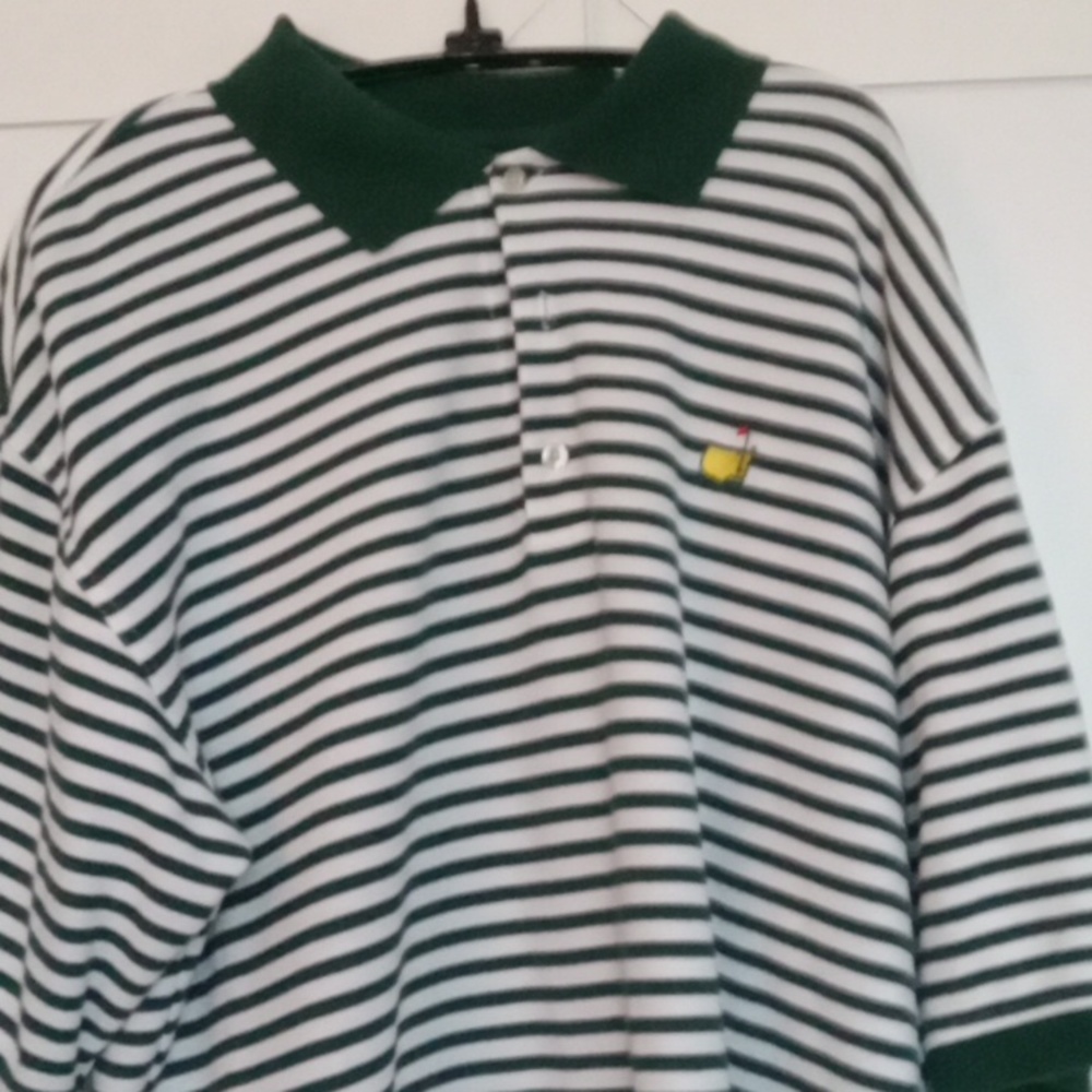 Masters Collection Polo  Green and White Stripes Size L EUC